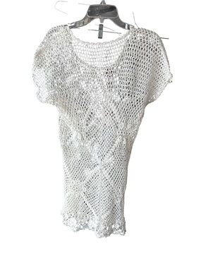 Off White Open-Weave Crochet Style Swim/Beach Cover-Up Tunic Women’s L
